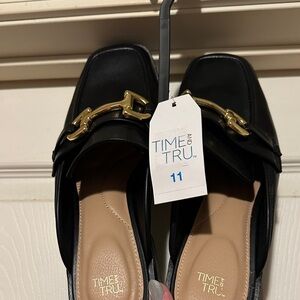 Time and Tru Black Flats with Gold Detail